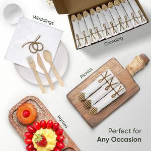 Premium 100% Biodegradável Eco Descartável Conjunto de Talheres de Bambu Pré-Envolvido Guardanapos (10 Pack 40 PCS)-Inclui Garfos Facas - Product Image 6