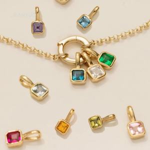 Collar con Colgante de Piedra de Nacimiento, Bisel Cuadrado, Cristales Colgantes, Acero Inoxidable, para Mujer, Regalo de Navidad, Elegante - Product Image 3