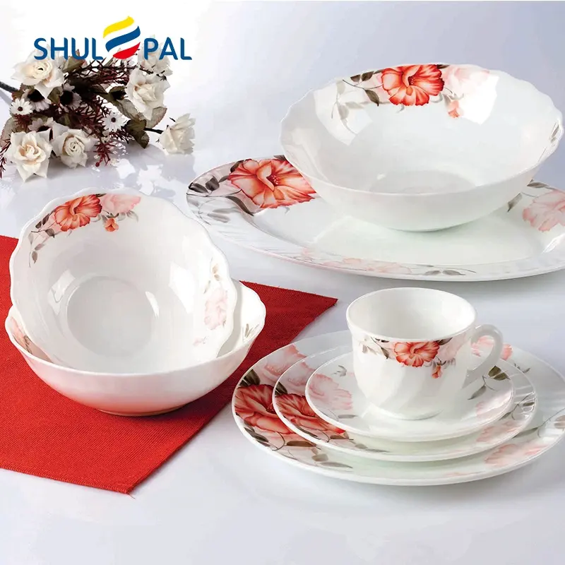 Heat resistant Arabic dishes plates dinnerware set 38PCS opal glassware dinner set dinnerware