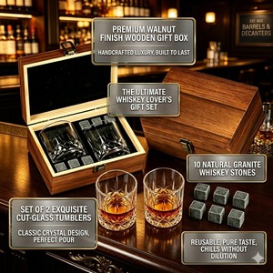 Set Regalo Bourbon Scotch con Bicchieri in Cristallo, Pietre per Whisky in Granito e Scatola in Legno, Regalo per <span class=keywords><strong>Padre</strong></span> o Uomo - Product Image 2