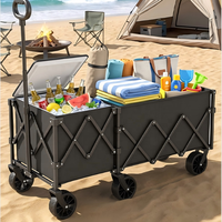 Chariot de courses pliable en métal à grande structure, avec barre télescopique et roues pivotantes, 95x60x66cm, chariot portable pour pique-nique et courts trajets