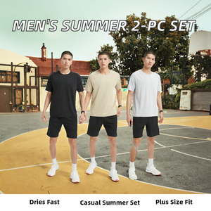 Conjunto Deportivo de Verano para Hombre, Camiseta de Manga Corta y Pantalones Cortos, Talla Grande, 2 Piezas, Casual, Poliéster/Algodón, Secado Rápido - Product Image 2