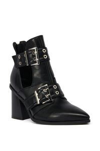 Fábrica 2025 nuevos <span class=keywords><strong>Botines</strong></span> de tacón alto en negro botas de mujer botín de hebilla de hardware metálico plateado - Product Image 4