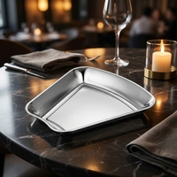 Plat de service élégant en acier inoxydable de forme irrégulière, poli, pour la maison, les banquets, la vaisselle de table, idéal pour les fruits de mer, les réunions, compatible micro-ondes
