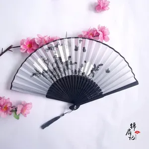 Grand éventail pliant décoratif en bambou, personnalisé avec motif d'ange d'art populaire, imprimé sur mesure, en bois noir, peint, souvenir d'entreprise - Product Image 6
