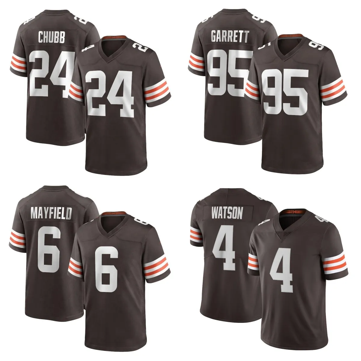 Camisetas de fútbol americano cosidas para hombres, uniforme de fútbol americano #24 Chubb #95 Garrett #6 Mayfield #4 Watson