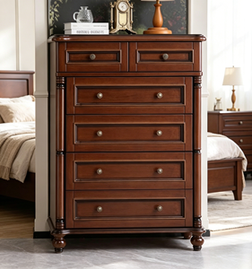 Commode traditionnelle en bois massif avec 5 tiroirs, meuble de rangement antique pour chambre à coucher, décoration intérieure - Product Image 5
