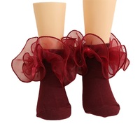 Chaussettes courtes en coton peigné couleur unie avec dentelle fine et franges, style Lolita pour enfants, filles, princesse, étudiantes, danse