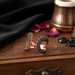 Anillo ajustable de piedra CZ negra, joyería fina turca al por mayor, forma única, joyería elegante de Plata de Ley 925 - Product Image 3