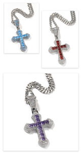 Colar Masculino Hip-hop Novo com Cruz de Zircônia Azul, Moderno e Versátil, Corrente Pesada Estilo Punk Torcido Singapura - Product Image 3