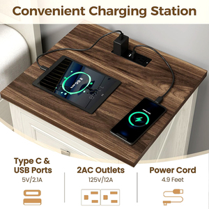 Mesa de Noche con Estación de Carga, Mesa de Noche Rústica de Madera con 3 Cajones, Mesa Auxiliar de <span class=keywords><strong>18</strong></span>'' de Ancho para Dormitorio - Product Image 4