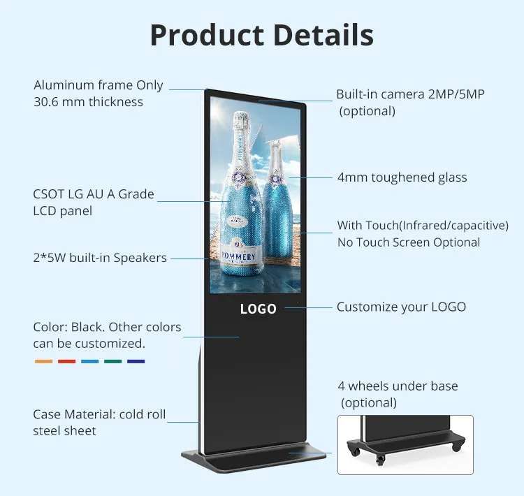 32/43/49/55 inch digital signage smart kiosk advertising display play music floor stand lcd touch screen advertising display
