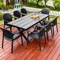 Table moderne en plastique imitation bois, imperméable, pour l'extérieur, avec structure métallique, pour patio, jardin, villa, B&B, mobilier d'extérieur