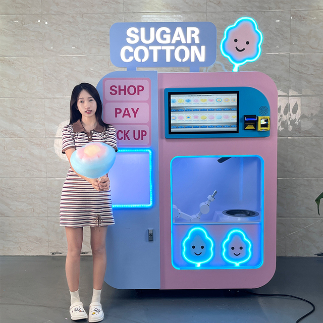 24-Hour Automatic Energy-Efficient Cotton Candy Vending Machine Low Energy Consumption Coin/QR/Token Payment SDK Function