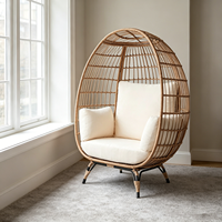 Sillón de Ratán Tejido a Mano, Cómodo Sofá de Exterior, Silla de Relajación con Cojín Impermeable, Diseño Contemporáneo, Muebles para Sala de Estar