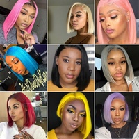 FH pas cher cheveux humains droite Bob fermeture perruque 100% cheveux vierges brésiliens cuticules alignés 13x4 Blonde Bob perruque droite