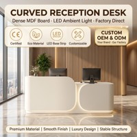 Bureau de réception incurvé de style crème moderne Qianhao, panneau rainuré en MDF personnalisé, base LED, salon, spa