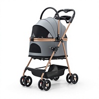 Poussette pliable multifonctionnelle moderne à 4 roues pour animaux de compagnie avec panier de transport séparé, chariot de voyage portable et panier de rangement pour chats
