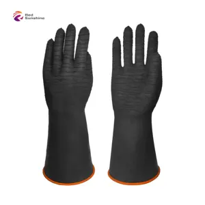 Gerimpelde Palm Antislip Chemische Industrie Zuur Alkali Olie Weerstand Extra Lange Natuurlijke Latex Rubber Veiligheidshandschoenen Voor Werk