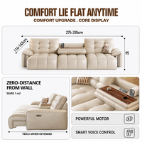 Canapé-lit électrique moderne trois places en cuir, extensible, avec télécommande, chargement USB, mouvement coulissant, accoudoirs rembourrés et coussin.