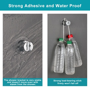 Support de pommeau de <span class=keywords><strong>douche</strong></span> noir chromé, adhésif puissant et étanche, support mural pour douchette à main, sans perçage - Product Image 4