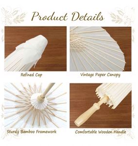 ร่มกระดาษวินเทจ DIY สีขาว สำหรับถ่ายภาพงานแต่งงาน อุปกรณ์ประกอบฉากคอสเพลย์ ตกแต่งปาร์ตี้ชายหาดฤดูร้อน ร่มกระดาษน้ำมันขนาดใหญ่ สไตล์โมเดิร์น - Product Image 3