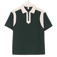 Kaos Pria Trendy Gaya Cina, Kerah Setengah Resleting, Lengan Pendek, Bahan Bernapas Anti-Pilling 240 Gram 100% Katun