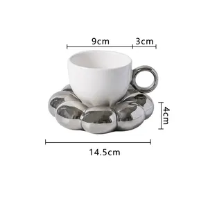 Ceramic Sunflower Coffee Mug Novelty Latte Cup Cute The Office Mug Tea Cup And Saucer Set 6.7 Oz 200 Ml Mug And Saucer