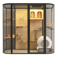 USMILEPET Villa pour chat en bois massif aux coins arrondis, cage panoramique en verre, vue complète, cage sécurisée transparente, maison pour chat DIY, enclos de luxe pour chat