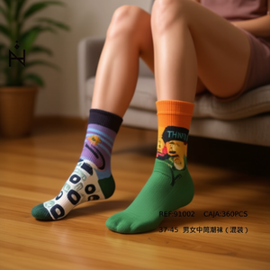 Calcetines a media pantorrilla de moda, tallas 37-45, colores surtidos para mujeres y hombres - Product Image 3