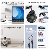 Cable USB Tipo C de 240W 5A, Cable de Carga Rápida Tipo C, Cable USB C de Fábrica de 1m 2m 3m con Trenzado de Nailon, Cargador PD3.1, Cable USB-C a USB-C