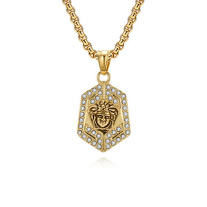 Deslustre libre de lujo joyería de diamante completo amuleto de acero inoxidable mitología Medusa Gorgon colgante collar de circón - Product Image 2