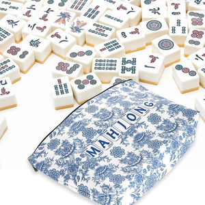 Bolsa vacía para fichas de Mahjong con cremallera, de 13x7.8 pulgadas, con estampado azul, estilo americano, para fichas de Mahjong americanas de tamaño estándar de 1.2 pulgadas - Product Image 5