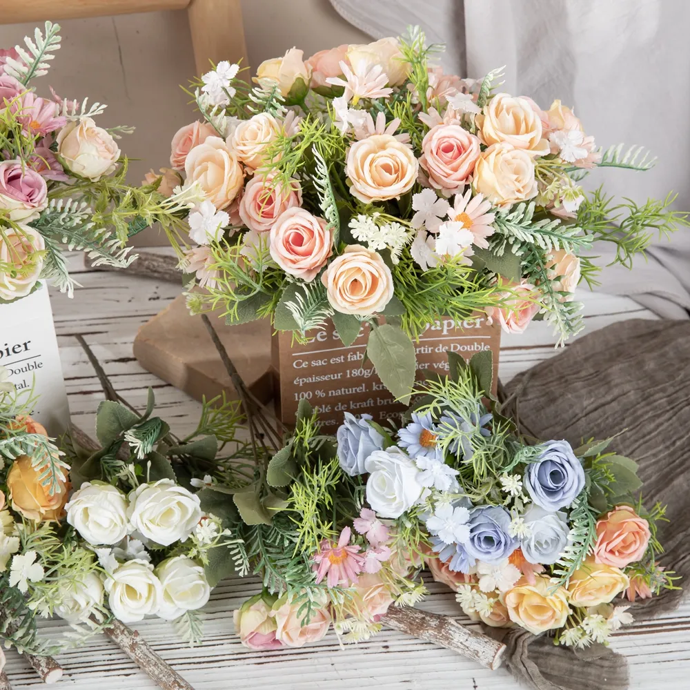 ดอกโบตั๋นผ้าไหมดอกไม้ประดิษฐ์สำหรับตกแต่งบ้านและงานแต่งงานช่อดอกไม้ปลอมดอกไฮเดรนเยียผสมสัมผัสจริง