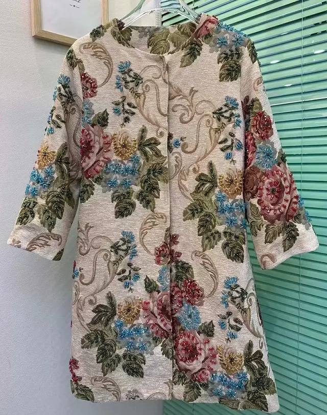 Xxl Jas Bovenkleding 2023 Herfst Winter Overjassen Vrouwen Elegante Bloempatronen Bedekt Met Knop Casual Vintage Lange Jassen Dames