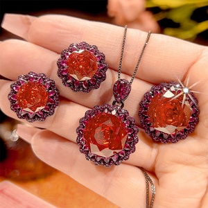 Fashion Eco-friendly Copper Jewelry <b>Earring</b> <b>Set</b> for Women 14-10mm Orange Red Cubic Zirconia Vintage Pendant <b>Earrings</b> Ring <b>Set</b> - Product Image 3