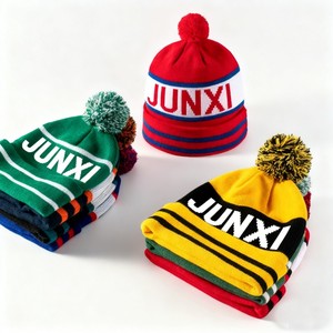 Personalized Striped Beanie Manufacturer Custom Winter <strong>Hat</strong> for <strong>Men</strong> Sports Team Knitted Jacquard <strong>Bobble</strong> Pom Pom Beanies <strong>Hat</strong> - Product Image 2
