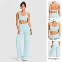 Set Olahraga 2-Potong Tank Top Racerback Wanita Celana Yoga Pilates Bergaris Tanpa Jahitan yang Bernapas dengan Pinggang Berbentuk V