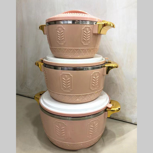 Elegant 3Pcs Insulated Food <strong>Warmer</strong> Set 2.5L 4.5L 6.5L Thermal Casserole Embossed <strong>Wheat</strong> Pattern Gold Trim Hot Party Serving Dish - Product Image 4