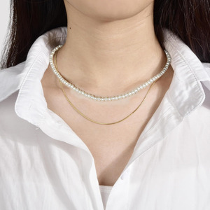Conjuntos de joyería de moda para mujer, collar de perlas, pendientes de tuerca de acero inoxidable, regalo, joyería de fiesta nupcial - Product Image 3