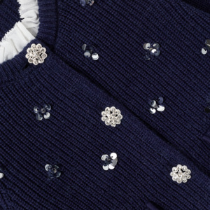 Conjunto de Dos Piezas para Niñas: Cárdigan Casual Transpirable de Punto con Adorno de Osito Billybear Azul Marino 100% Algodón y Falda Lápiz - Product Image 4