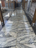 Granit naturel noir gris avec des veines blanches beiges, aspect brossé, grandes dalles et demi-dalles modernes pour villa et parc