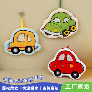 Cute Cartoon Car Hand Towel Round Coral Fleece Quick Dry Kitchen Kids Bath Towel - Product Image 3
