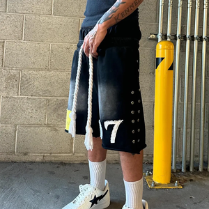 Oem Casual Sport Shorts 100% Cotton Men's Gym Drawstring Shorts Print Logo Knitted Drawstring Closure Shorts for Men - Product Image 4