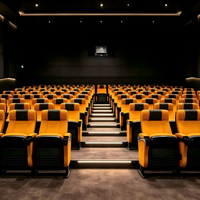 Fauteuil de cinéma fixe en plastique PP jaune avec porte-gobelet et accoudoir, siège de théâtre sans tablette d'écriture