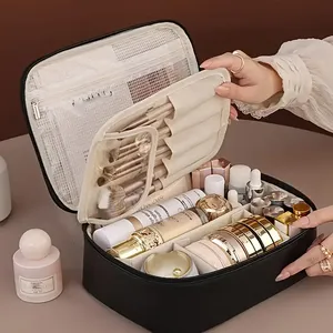 Bolsa de maquillaje portátil con capacidad multicapa, organizador de cosméticos de viaje desmontable, de PU Material, elementos esenciales de belleza, carta de almacenamiento - Product Image 4
