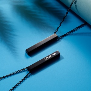Stainless <strong>Steel</strong> Custom logo <strong>Deep</strong> Engraving 3D Plate <strong>bar</strong> Necklace Personalized Engraved Name Vertical <strong>bar</strong> Necklace - Product Image 2