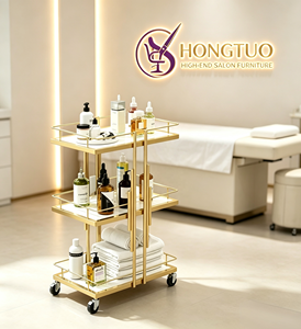 Chariot de Salon de Beauté Z Beauty Nouveau Design à 3 Niveaux, Chariot de Pédicure et Spa pour Salon de Manucure, Chariot de Beauté Doré avec Roues Verrouillables - Product Image 1
