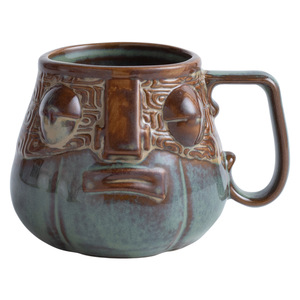 แก้วเซรามิคลายโบราณพร้อมหูจับสีบรอนซ์ แก้วเดี่ยวสำหรับใช้ในบ้าน - Product Image 5