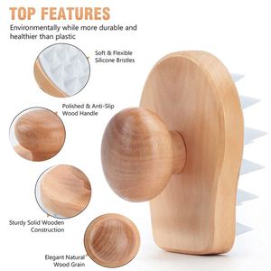 High Quality Wooden Silicone Shampoo <b>Brush</b> Wet and Dry Hair Wash <b>Brush</b> Scalp Massager Shampoo <b>Brush</b> for Hair Growth - Product Image 4